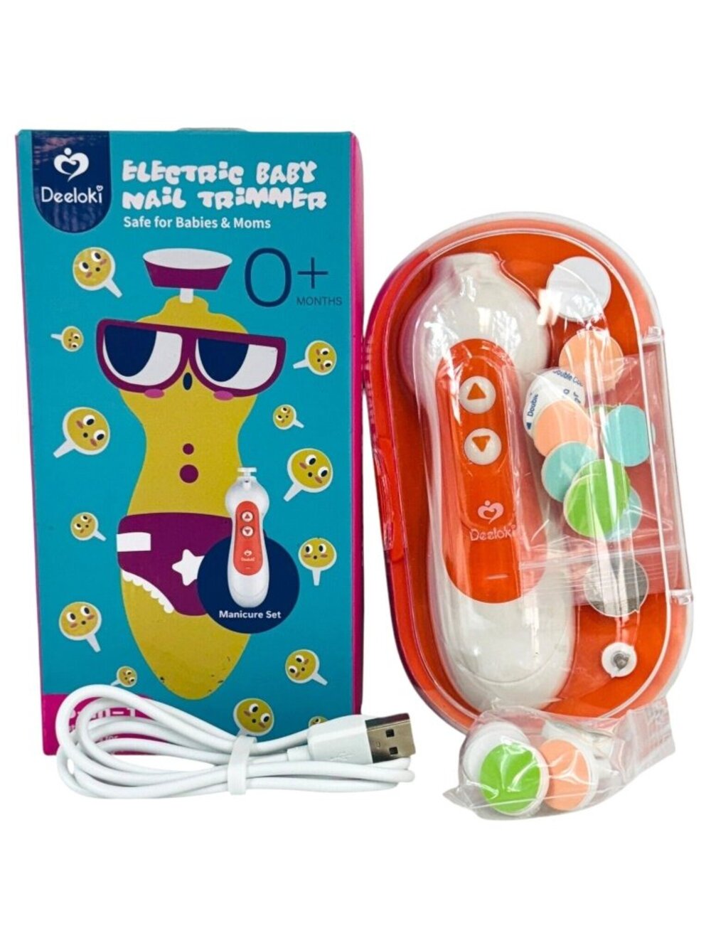 Deeloki Electric Baby Nail Trimmer 6-in-1 Kit - Portable Safe BPA-Free 0+ Months